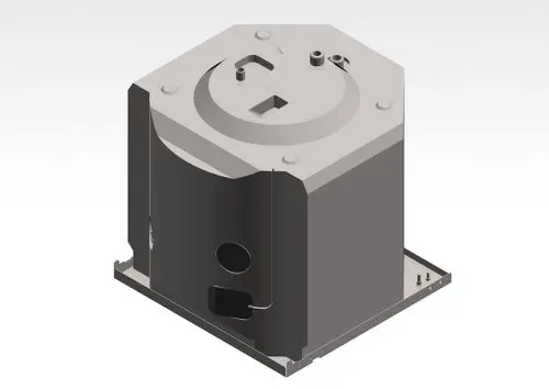 Bosch Behälter mit rechteckiger Grundform, flacher Oberseite und Öffnungen. Sichtbar sind Schrägen an den Seiten und eine Basis mit vier Befestigungslöchern.